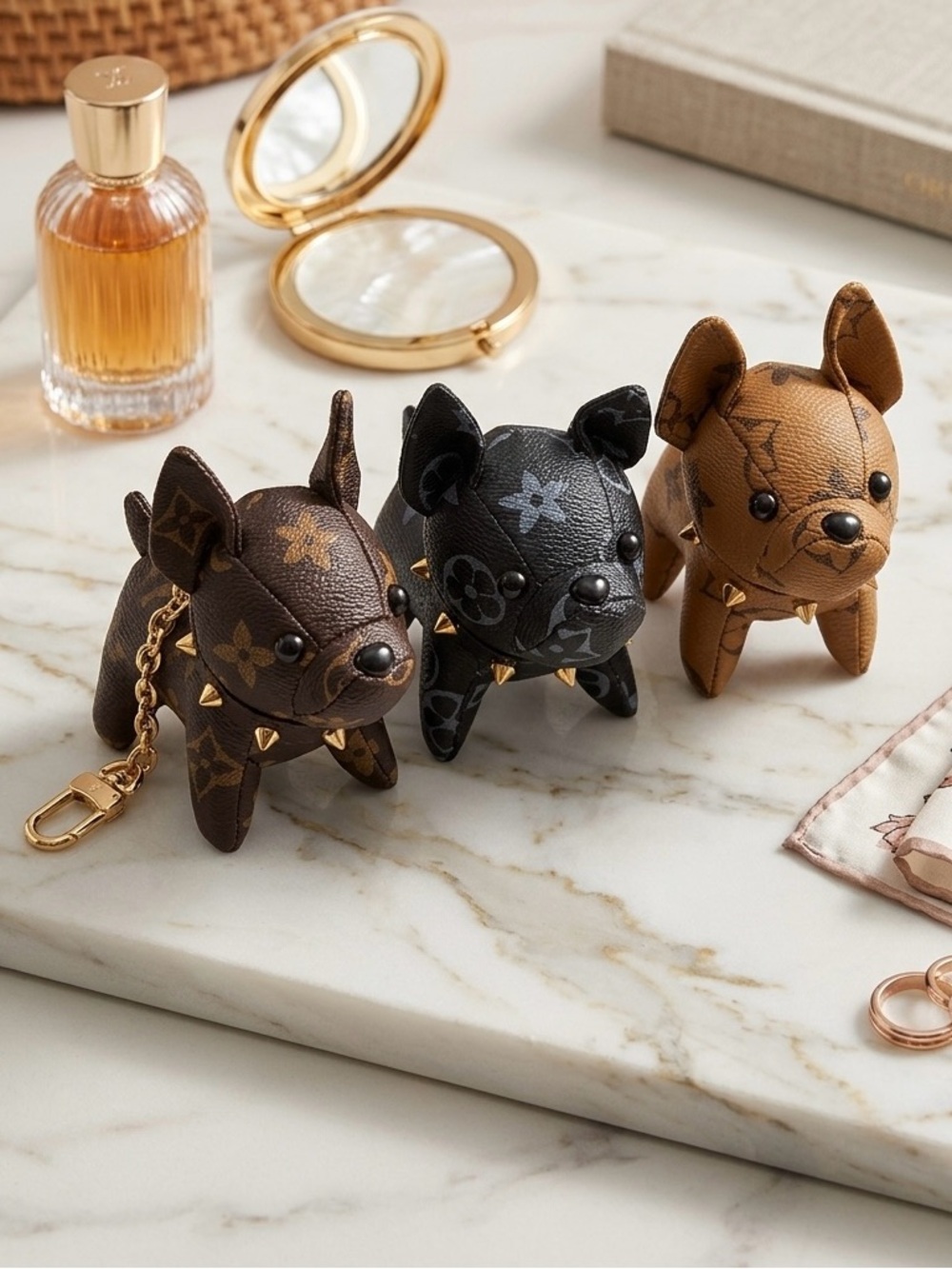 Fashion Monogram Bulldog Bag Charm Keychain (pick one)